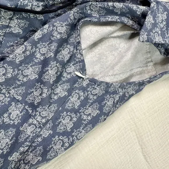 VTG Paisley Farmhouse Dress Blue White Women's 8 Prairie Cottagecore Country 90s - Picture 13 of 16